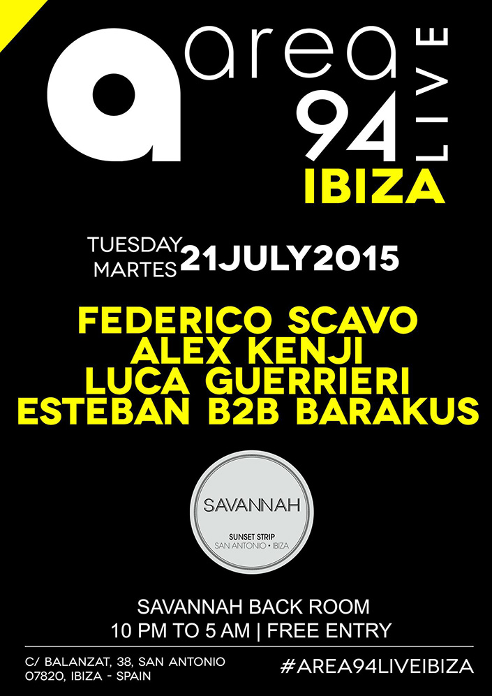 Area 94 Live: il 21/07 al Savannah di Ibiza